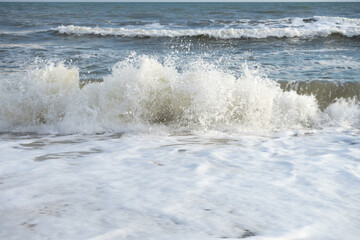 Coast with a wave rolling over it