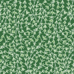 Seamless Pattern with Thyme Stems and Leaves 