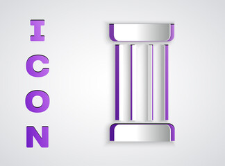 Paper cut Ancient column icon isolated on grey background. Paper art style. Vector.