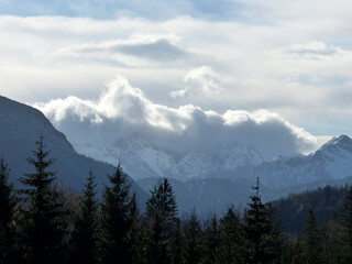 Winter hiking tour to Hoher Kranzberg mountain, Karwendel, Bavaria, Germany
