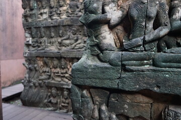Bas relief at Elephant Terrace , Angkor Thom in Siem Reap, Cambodia, Ancient Khmer architecture.