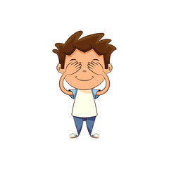 Child covering his eyes, happy cute kid