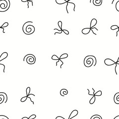Small bows and spiral illustration on white background. Design elements for prints, background.