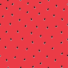 Seamless strawberry pattern with red flesh and black seeds.