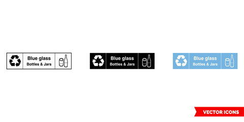 Blue glass landscape recycling sign icon of 3 types color, black and white, outline. Isolated vector sign symbol.