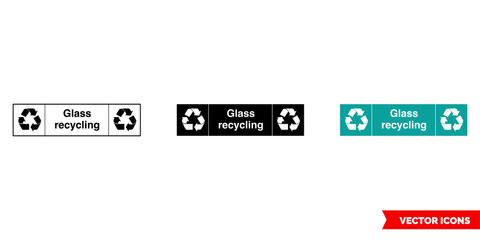 Obraz premium Glass landscape waste recycling sign icon of 3 types color, black and white, outline. Isolated vector sign symbol.