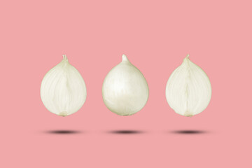 a isolated minimalistic raw fresh white onion slice, trendy color background