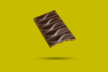 isolated chocolate square bar dessert. sweet candy dark brown piece, minimalistic trendy background