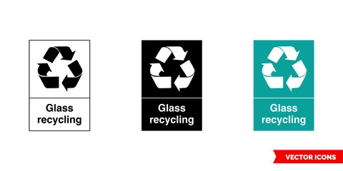 Glass waste recycling sign icon of 3 types color, black and white, outline. Isolated vector sign symbol.