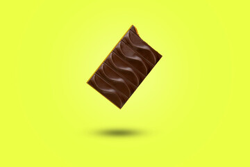 isolated chocolate square bar dessert. sweet candy dark brown piece, minimalistic trendy background