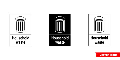 Household waste recycling sign icon of 3 types color, black and white, outline. Isolated vector sign symbol.