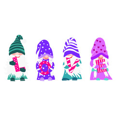 Gnomes with love letters. Valentine gnomes in love. Valentine's day. Vector template. Valentine Gnomes with hearts. Scandinavian nordic gnomes.