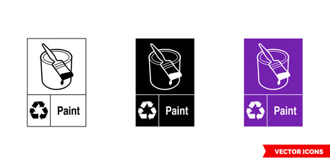 Paint waste recycling sign icon of 3 types color, black and white, outline. Isolated vector sign symbol.