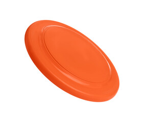 Orange plastic frisbee disk isolated on white - obrazy, fototapety, plakaty