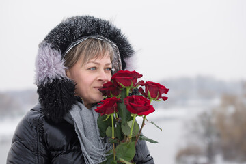 woman with bouquet of roses