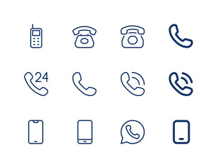 Mobile phone icon set. Old telephone vector line icons.