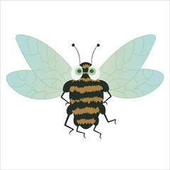 Cartoon flying bee illustration on a white background. Flat design. Insect