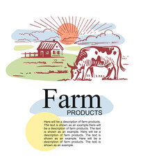 Farm with cow and text with color template
