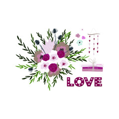 Cartoon style hand drawn illustration for Valentine's day. Greeting card design, tshirt print.