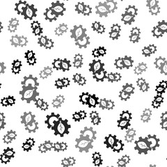 Black Leaf plant ecology in gear machine icon isolated seamless pattern on white background. Eco friendly technology. World Environment day label. Vector.