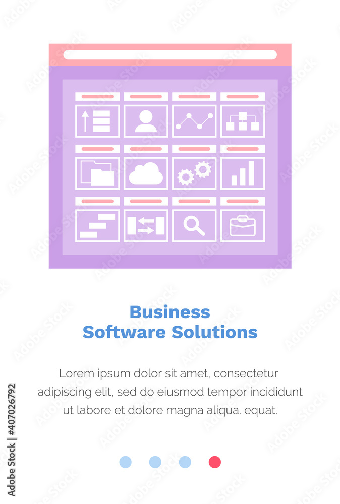Poster website with business software solution. site landing page template vector illustration. planning th