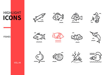 Fish species - modern line design style icons set