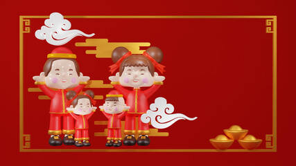 Chinese family on chinese new year 2021. 3d rendering