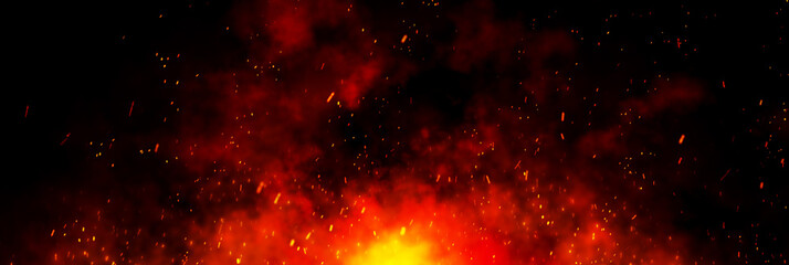 Fototapeta na wymiar Fire embers particles over black background. Fire sparks background. Abstract dark glitter fire particles lights. 