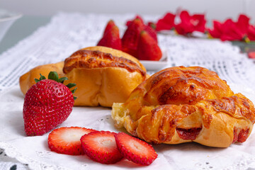 strawberry breakfast with cake on a plate