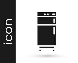 Black Refrigerator icon isolated on white background. Fridge freezer refrigerator. Household tech and appliances. Vector.