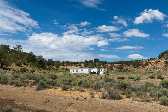 A Mobile Home Along A Road In A Rural Area Of The State Of New Mexico, USA; Concept For Housing Problems And Poverty