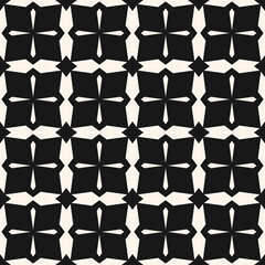 Simple vector black and white geometric seamless pattern. Abstract  texture with crosses, diamonds, grid, lattice. Monochrome ornamental background. Repeat design for tileable print, fabric, textile