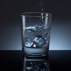 Glass with soda and ice on dark background