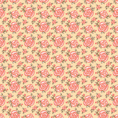 Flowers. Roses. Floral seamless pattern. Vintage background with Rose flower, bud and leaves
