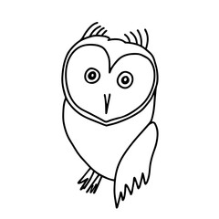 Hand-drawn black outline vector illustration of one fun owl on a white background