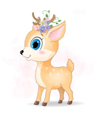 Cute deer cartoon with flowers