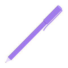 Purple writing instrument with paste inside vector illustration. A pen with a cap and a clue to hang it on paper. An invention for writing on light paper. Ballpoint pan isolated on white background