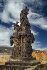 Fototapeta na wymiar Statue of Francis Xavier, Charles Bridge in Czech Republic