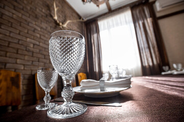 Classic restaurant interior with served table
