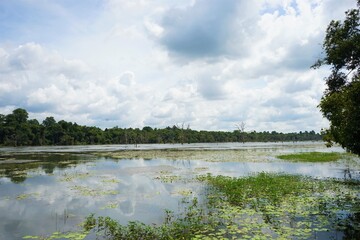 Naklejka premium Neak Pean Reservoir in Jayatataka Baray, Preah Khan temple, Bayon, Khmer architecture in Siem Reap, Cambodia, Asia, UNESCO World Heritage