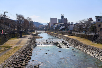 Fototapeta premium landscape with river and houses