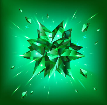 Green emerald star isolated on a green background. Crystal. Vector illustration.