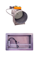 Few modern industrial fans closeup isolated on white background