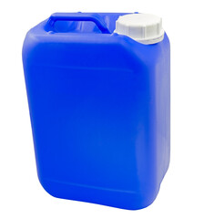 Blue plastic jerrycan on white