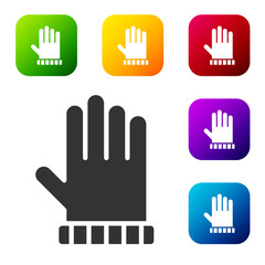 Fototapeta premium Black Christmas mitten icon isolated on white background. Set icons in color square buttons. Vector.