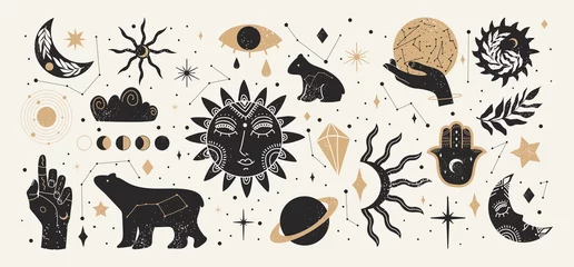 Acrylic prints Boho Style Collection of Mystical and Astrology objects in boho style. Vector illustration.