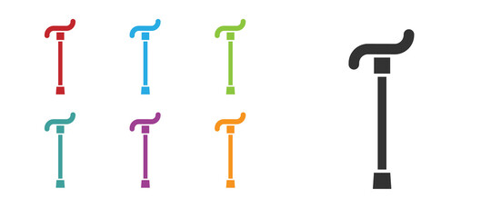 Black Walking stick cane icon isolated on white background. Set icons colorful. Vector.