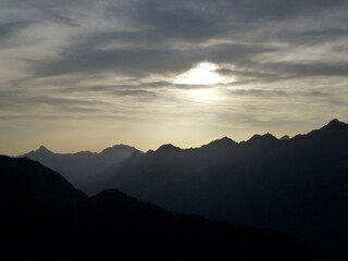 Sunset at Stubai high-altitude hiking trail, lap 3 in Tyrol, Austria