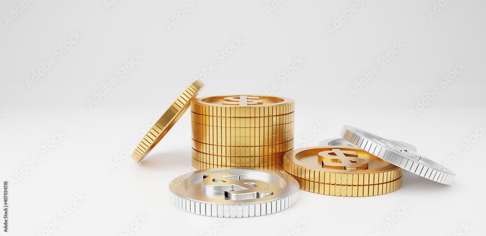 Aufkleber a stack of gold coins and silver coins represents the profit and strategy of the business operation 
