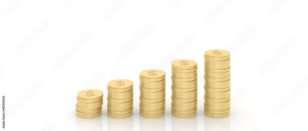 Poster A stack of gold coins represents the profit and strategy of the business operation on a white background. 3d rendering